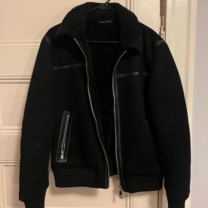 Zara Black Micro-Suede Bomber Jacket Men’s